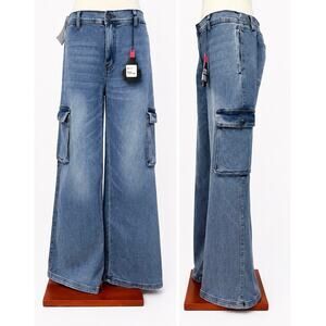 Cargo Utility Mid Rise Wide Leg stretch Denim Jeans Various Sizes NWT Y2K Relax